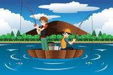 A fish on a hook - Family fishing